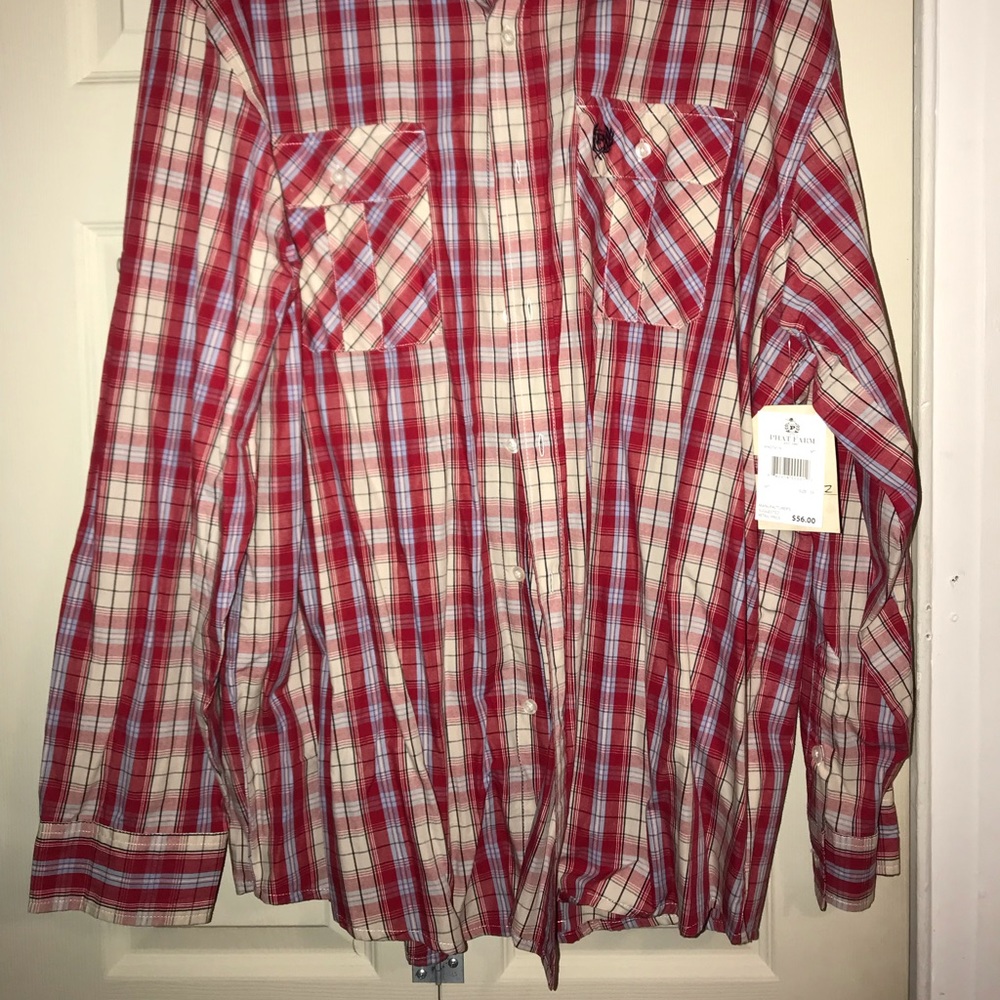 PhatFarm Men’s RedWhite Long Sleeve Button Down 3X